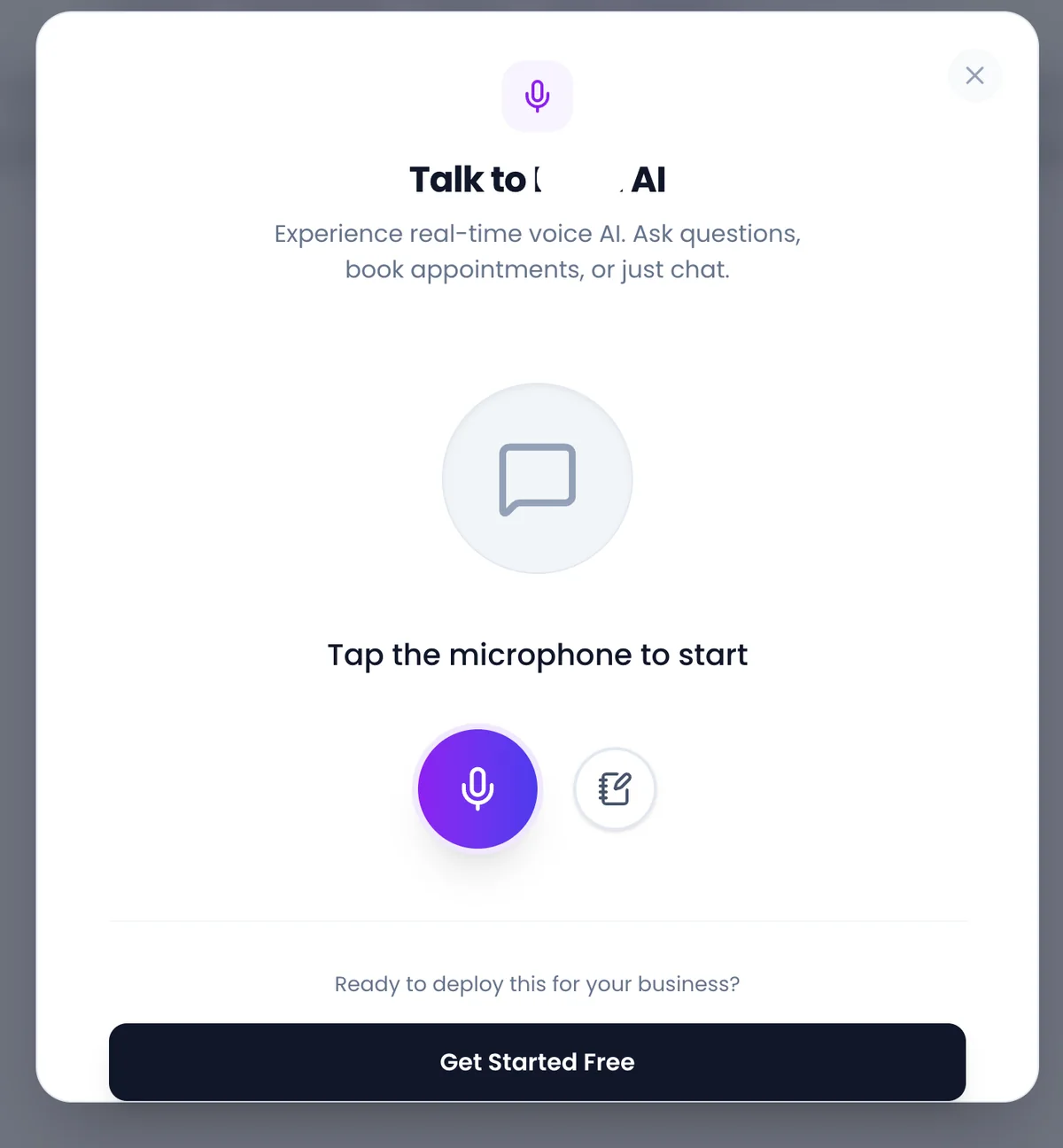 AI receptionist application interface, anonymized.